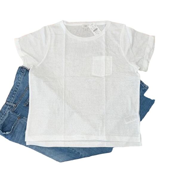 NWT  J. Crew White Slub Cotton-Blend Rolled Short-Sleeve Tee - SIZE LARGE - Picture 1 of 8